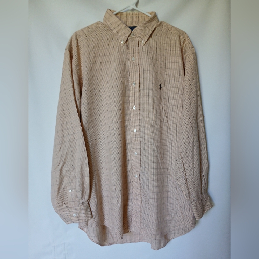 Ralph Lauren Mens Yarmouth Long Sleeve Shirt Size 17-34/35  Plaid Orange Black